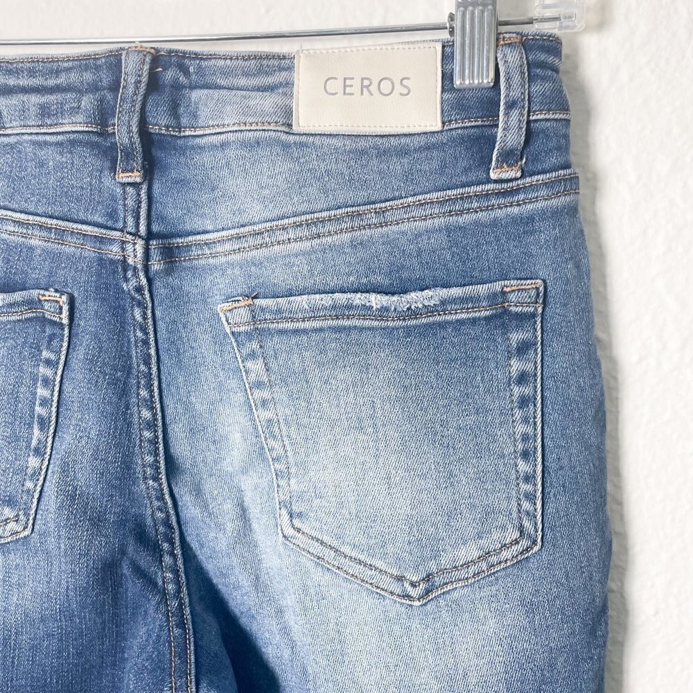Ceros high rise straight jeans blue ripped raw hem distressed size 25 - Picture 7 of 11